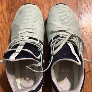 On Cloud Green and Navy Blue Athletic Shoes Sleek Design